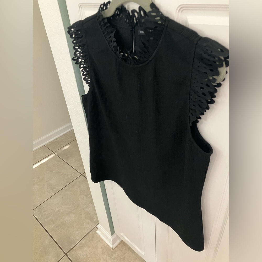 WHBM Black Lace Neck & Shoulder Top